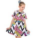 Vector Romantic Love Seamless Pattern Kids  Short Sleeve Shirt Dress