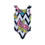 Vector Romantic Love Seamless Pattern Kids  Frill Swimsuit