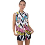 Vector Romantic Love Seamless Pattern Sleeveless Chiffon Button Shirt