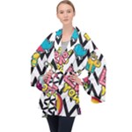 Vector Romantic Love Seamless Pattern Long Sleeve Velvet Kimono 