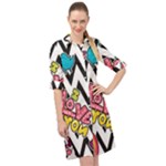 Vector Romantic Love Seamless Pattern Long Sleeve Mini Shirt Dress