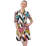 Vector Romantic Love Seamless Pattern Belted Shirt Dress