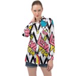 Vector Romantic Love Seamless Pattern Long Sleeve Satin Shirt
