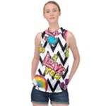 Vector Romantic Love Seamless Pattern High Neck Satin Top