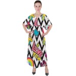Vector Romantic Love Seamless Pattern V-Neck Boho Style Maxi Dress