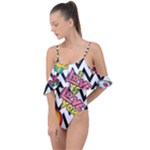 Vector Romantic Love Seamless Pattern Drape Piece Swimsuit