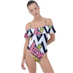 Vector Romantic Love Seamless Pattern Frill Detail One Piece Swimsuit