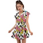 Vector Romantic Love Seamless Pattern Flutter Sleeve Wrap Dress