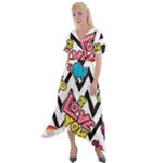 Vector Romantic Love Seamless Pattern Cross Front Sharkbite Hem Maxi Dress