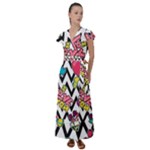 Vector Romantic Love Seamless Pattern Flutter Sleeve Maxi Dress