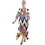 Vector Romantic Love Seamless Pattern Quarter Sleeve Wrap Front Maxi Dress