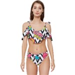 Vector Romantic Love Seamless Pattern Ruffle Edge Tie Up Bikini Set	