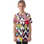 Vector Romantic Love Seamless Pattern Fold Over Open Sleeve Top