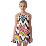 Vector Romantic Love Seamless Pattern Kids  Pilgrim Collar Ruffle Hem Dress