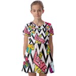 Vector Romantic Love Seamless Pattern Kids  Short Sleeve Pinafore Style Dress