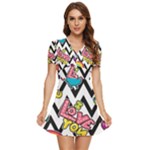 Vector Romantic Love Seamless Pattern V-Neck High Waist Chiffon Mini Dress