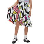 Vector Romantic Love Seamless Pattern Kids  Ruffle Flared Wrap Midi Skirt