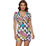 Vector Romantic Love Seamless Pattern Low Cut Cap Sleeve Mini Dress