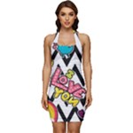 Vector Romantic Love Seamless Pattern Sleeveless Wide Square Neckline Ruched Bodycon Dress