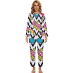 Vector Romantic Love Seamless Pattern Womens  Long Sleeve Lightweight Pajamas Set