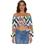 Vector Romantic Love Seamless Pattern Long Sleeve Crinkled Weave Crop Top