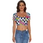 Vector Romantic Love Seamless Pattern Short Sleeve Square Neckline Crop Top 