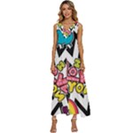 Vector Romantic Love Seamless Pattern V-Neck Sleeveless Loose Fit Overalls