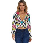 Vector Romantic Love Seamless Pattern Long Sleeve Deep-V Velour Top