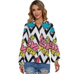 Vector Romantic Love Seamless Pattern Women s Long Sleeve Button Up Shirt