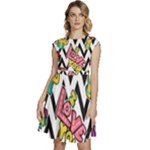 Vector Romantic Love Seamless Pattern Cap Sleeve High Waist Dress