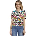 Vector Romantic Love Seamless Pattern Puffed Short Sleeve Button Up Jacket