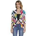 Vector Romantic Love Seamless Pattern Women s 3/4 Sleeve Ruffle Edge Open Front Jacket