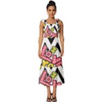 Vector Romantic Love Seamless Pattern Tie-Strap Tiered Midi Chiffon Dress
