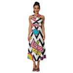 Vector Romantic Love Seamless Pattern Sleeveless Cross Front Cocktail Midi Chiffon Dress