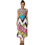 Vector Romantic Love Seamless Pattern Sleeveless Round Neck Midi Dress