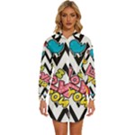 Vector Romantic Love Seamless Pattern Womens Long Sleeve Shirt Dress