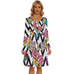 Vector Romantic Love Seamless Pattern Long Sleeve Dress With Pocket