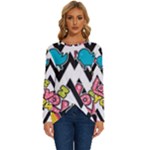 Vector Romantic Love Seamless Pattern Long Sleeve Crew Neck Pullover Top