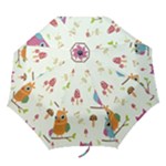 Forest Seamless Pattern With Cute Owls Folding Umbrellas
