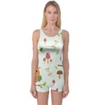 Forest Seamless Pattern With Cute Owls One Piece Boyleg Swimsuit