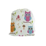 Forest Seamless Pattern With Cute Owls Drawstring Pouch (Large)