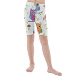 Forest Seamless Pattern With Cute Owls Kids  Mid Length Swim Shorts