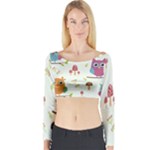 Forest Seamless Pattern With Cute Owls Long Sleeve Crop Top
