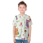 Forest Seamless Pattern With Cute Owls Kids  Cotton T-Shirt