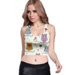 Forest Seamless Pattern With Cute Owls Racer Back Crop Top