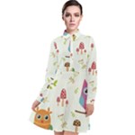 Forest Seamless Pattern With Cute Owls Long Sleeve Chiffon Shirt Dress