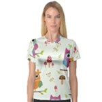 Forest Seamless Pattern With Cute Owls V-Neck Sport Mesh T-Shirt