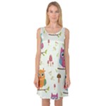 Forest Seamless Pattern With Cute Owls Sleeveless Satin Nightdress