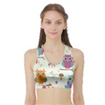 Forest Seamless Pattern With Cute Owls Sports Bra with Border