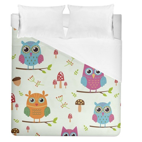 Forest Seamless Pattern With Cute Owls Duvet Cover (Queen Size) from ArtsNow.com